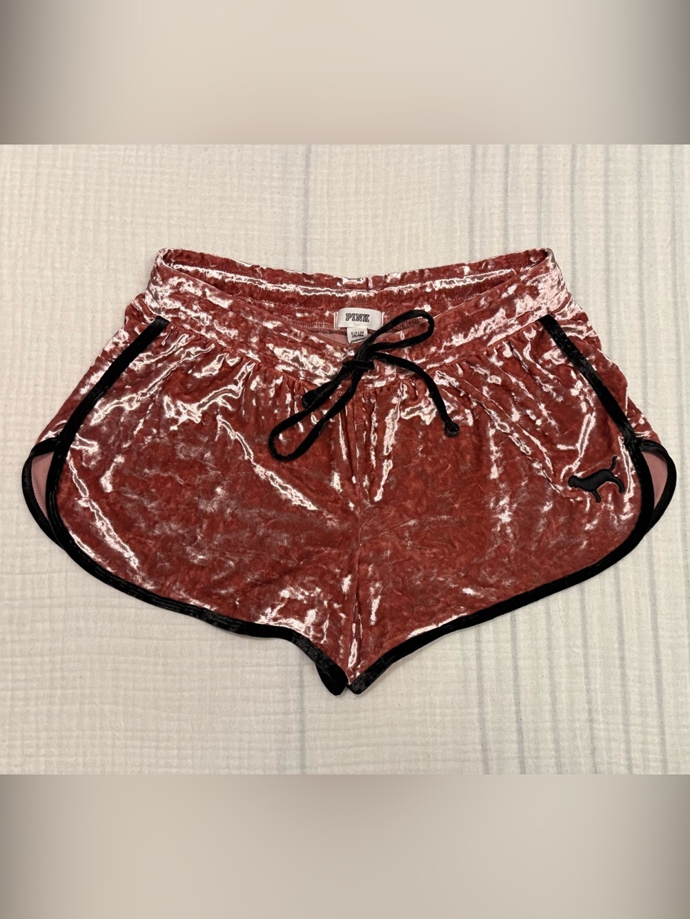 PINK Victoria’s Secret Crushed Velvet Pink Black Trim Sleepwear Lounge Shorts